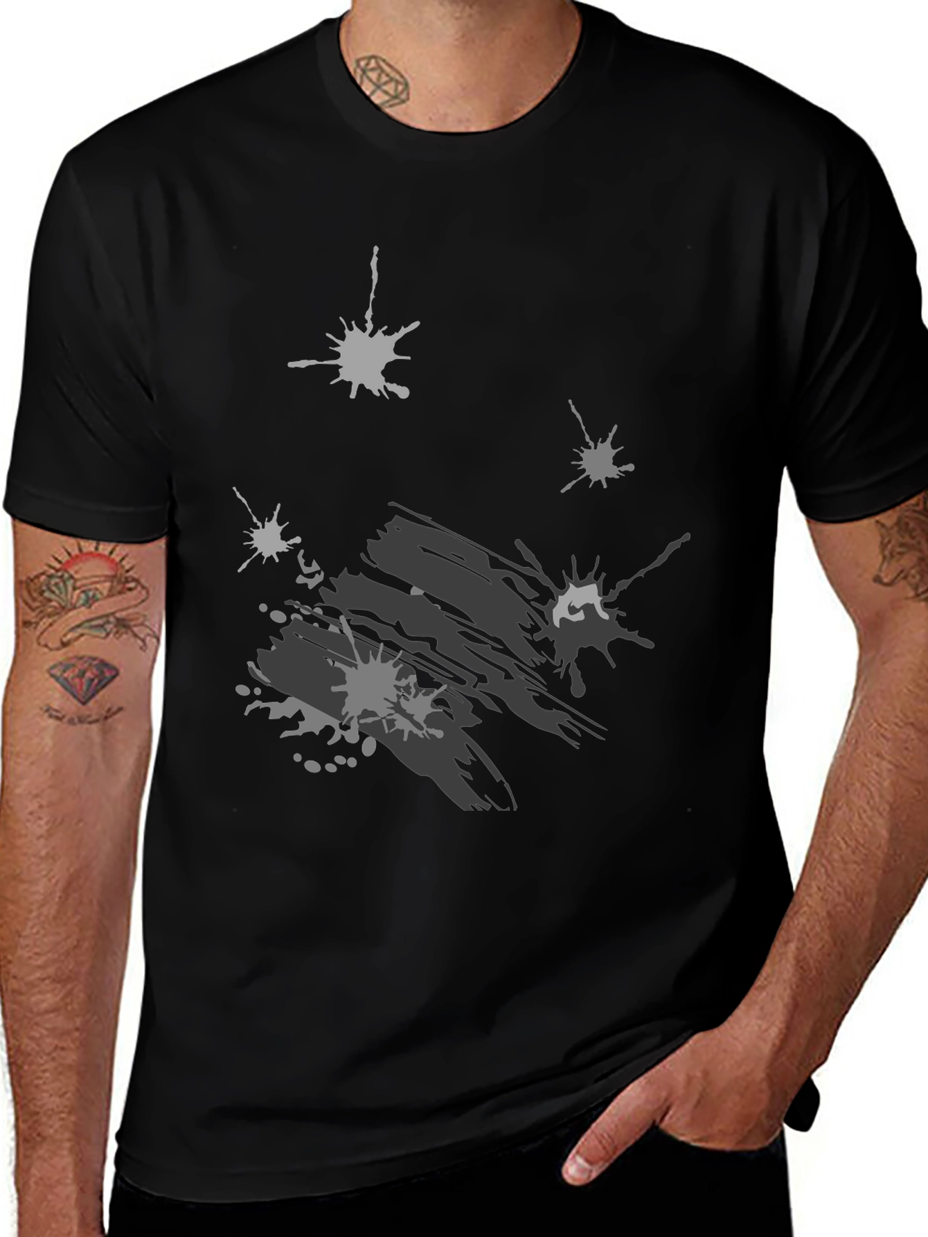 Abstract Splatter Print Black T-Shirt