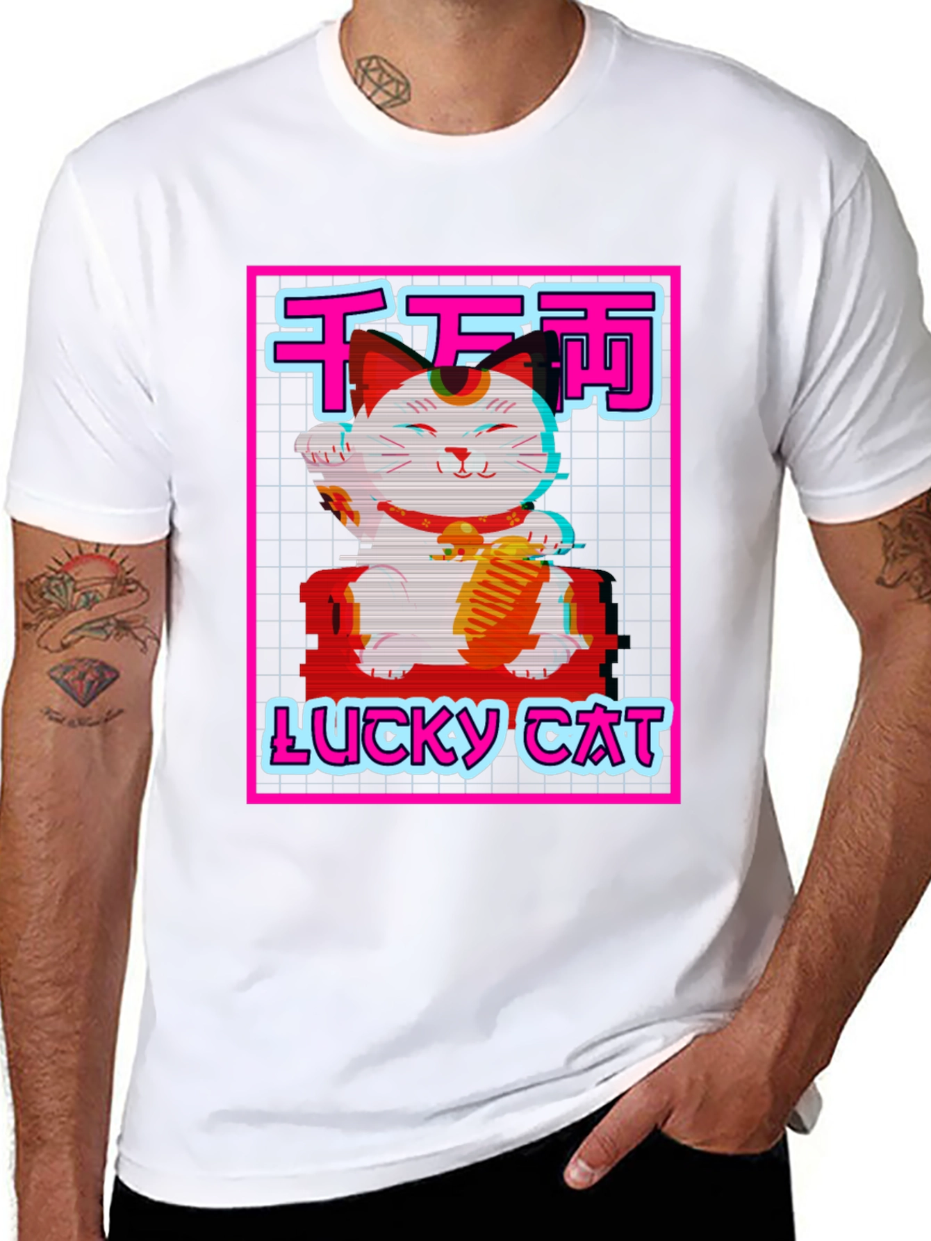 Lucky Cat Graphic Tee - Retro Style