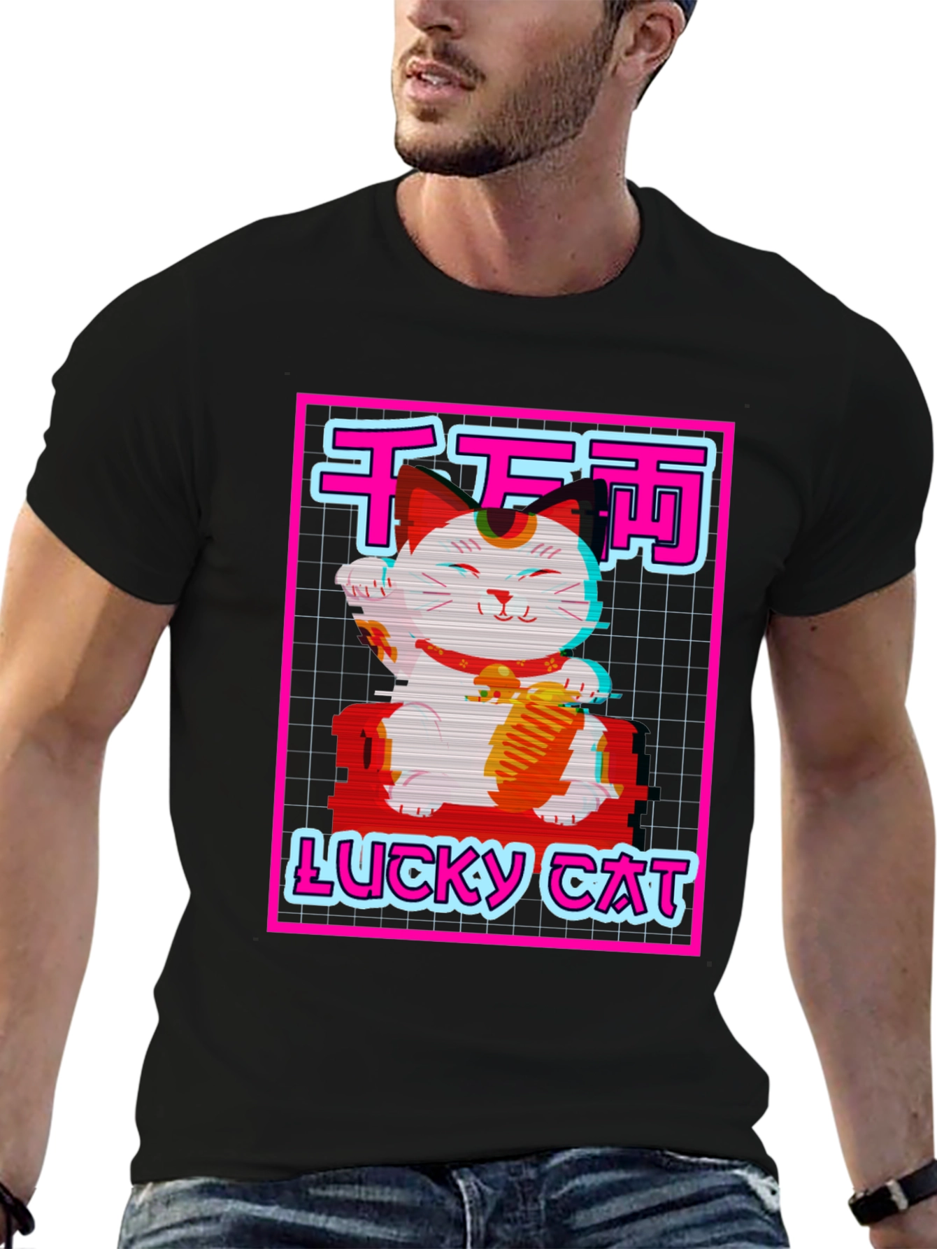 Lucky Cat Graphic Tee - Retro Style