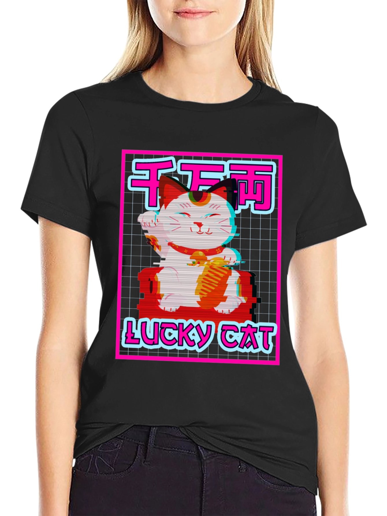 Lucky Cat Graphic Tee - Retro Style