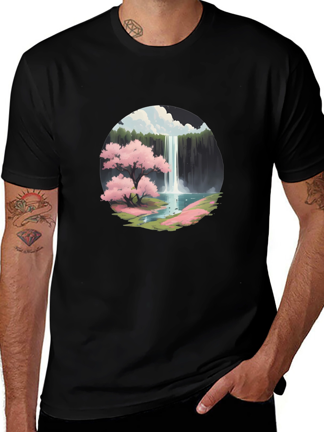 Cherry Blossom Waterfall Graphic Tee