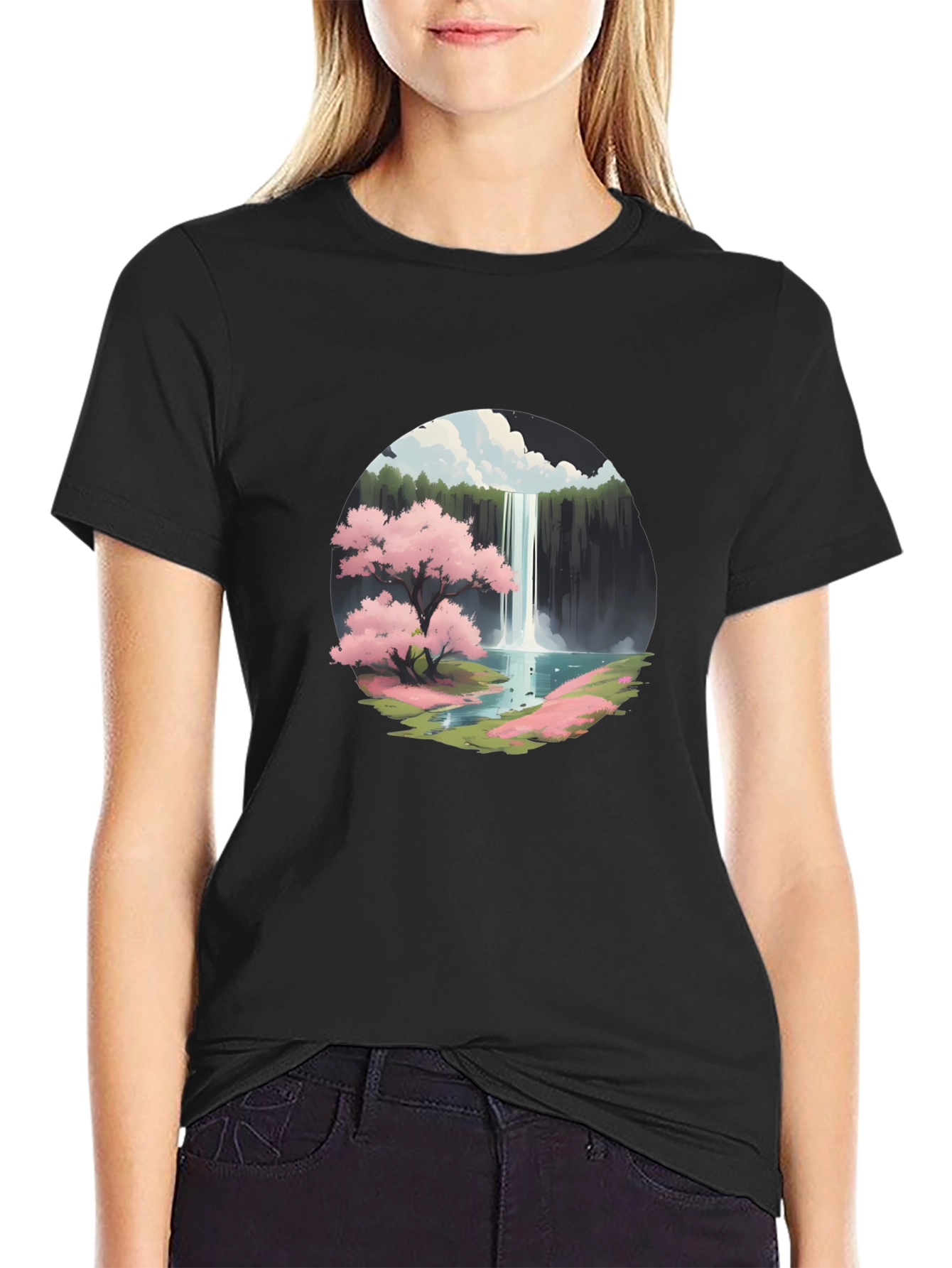 Cherry Blossom Waterfall Graphic Tee