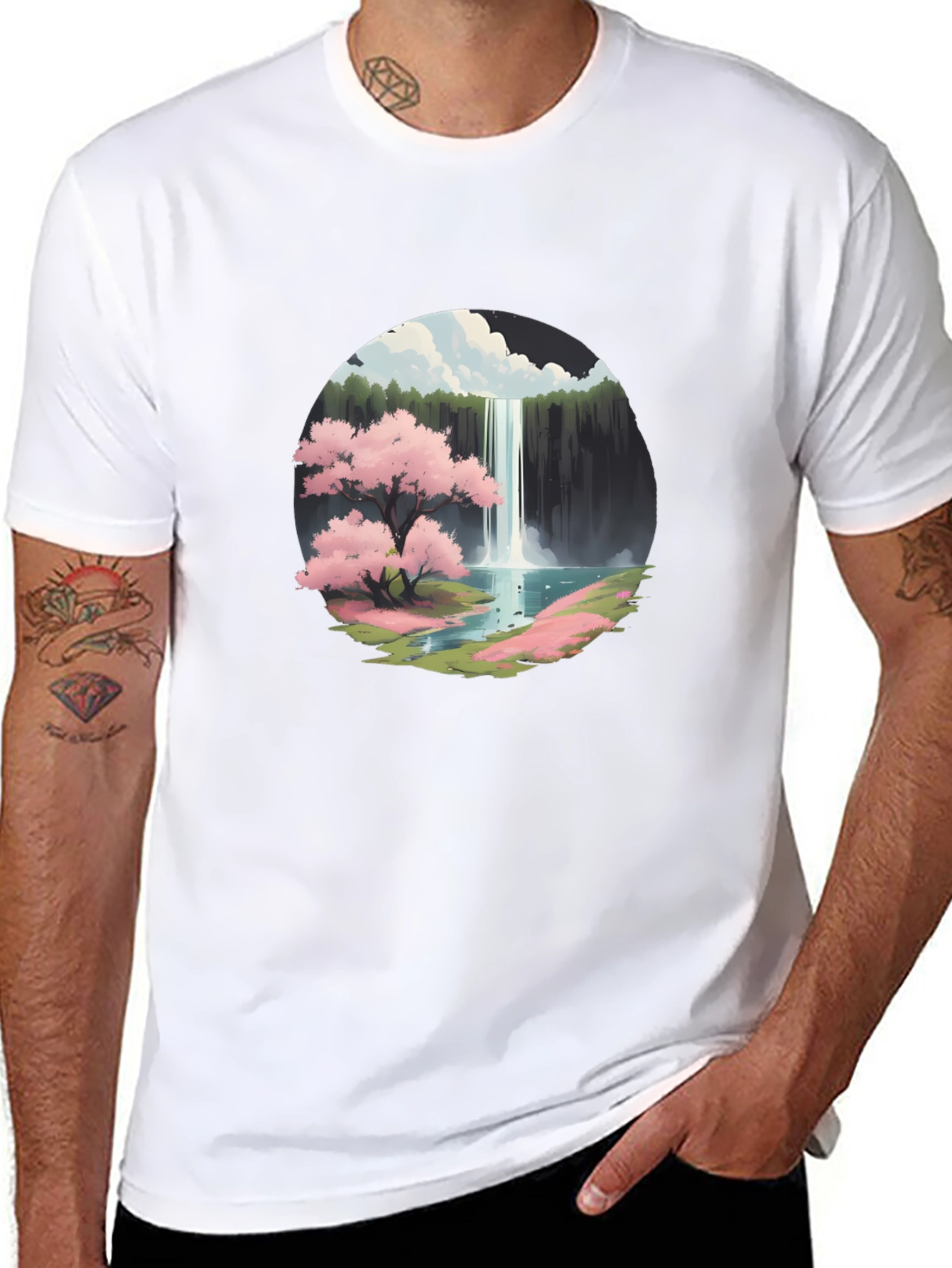 Cherry Blossom Waterfall Graphic Tee