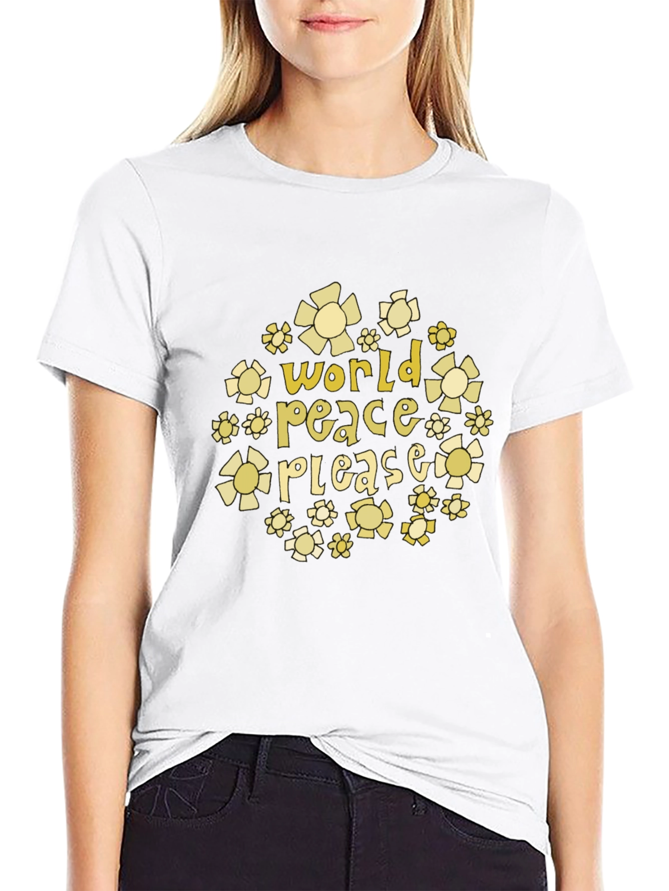 World Peace Please Floral Graphic T-Shirt