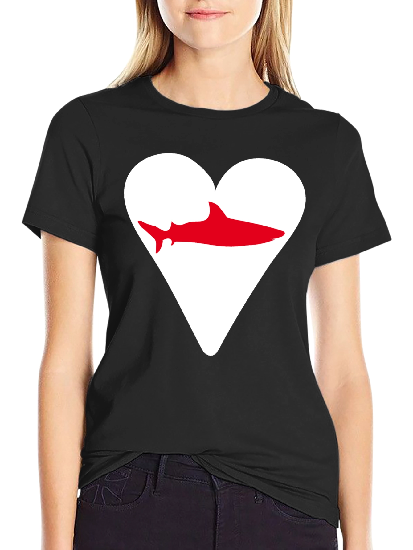 Shark Heart Graphic Tee - Black Cotton T-Shirt