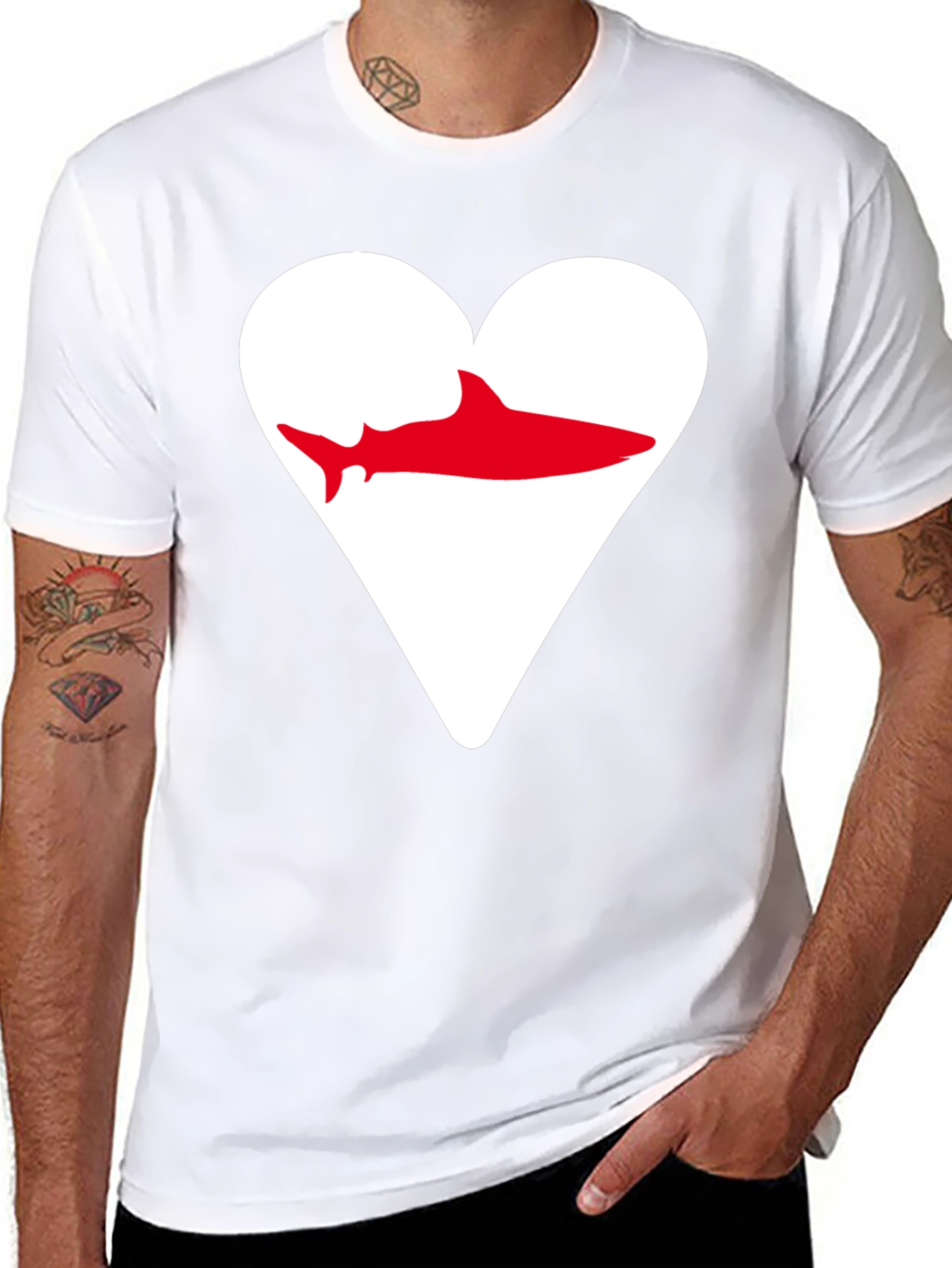 Shark Heart Graphic Tee - Black Cotton T-Shirt