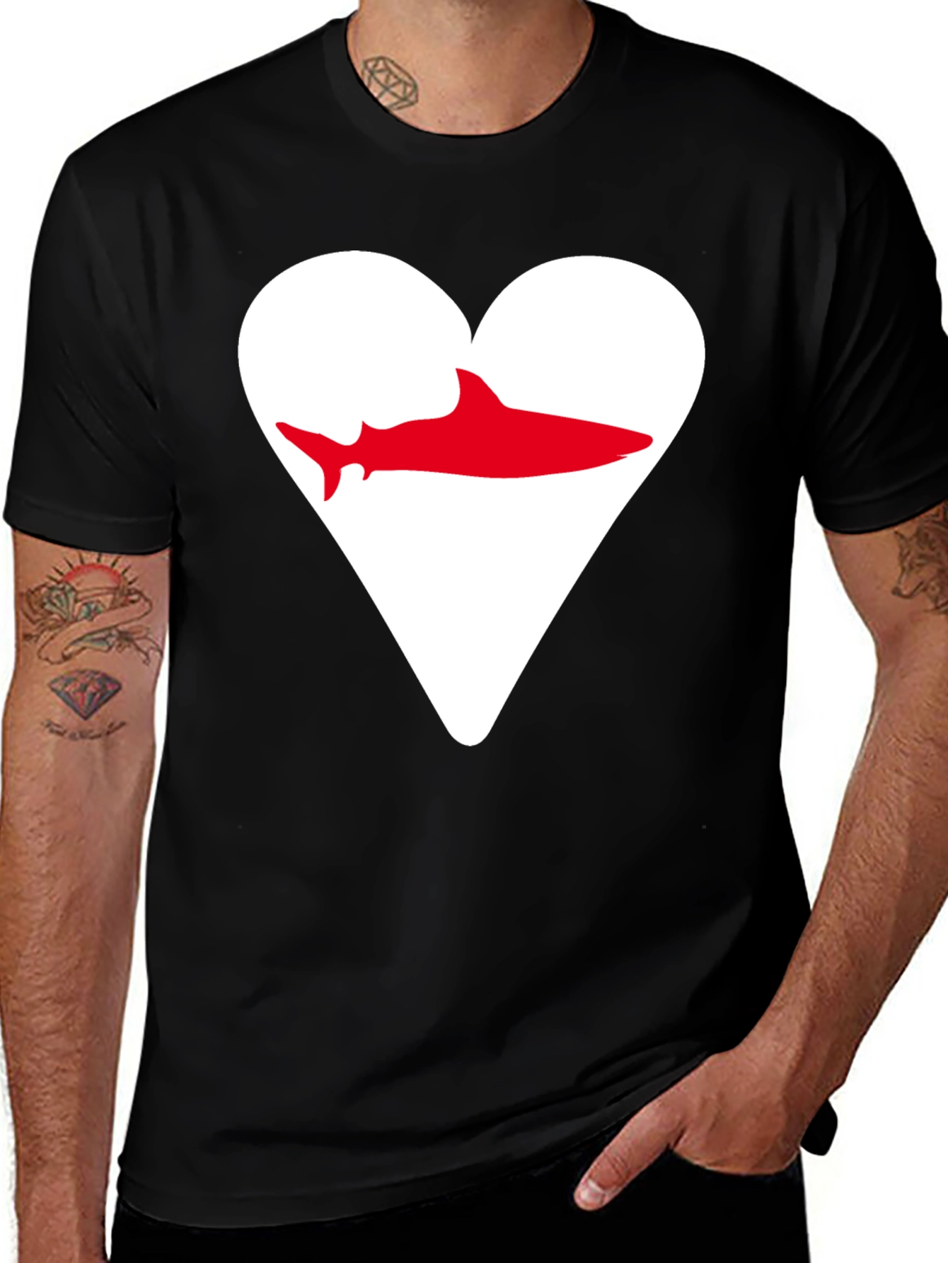 Shark Heart Graphic Tee - Black Cotton T-Shirt