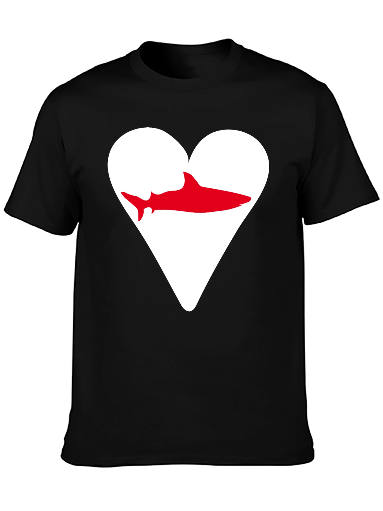 Shark Heart Graphic Tee - Black Cotton T-Shirt