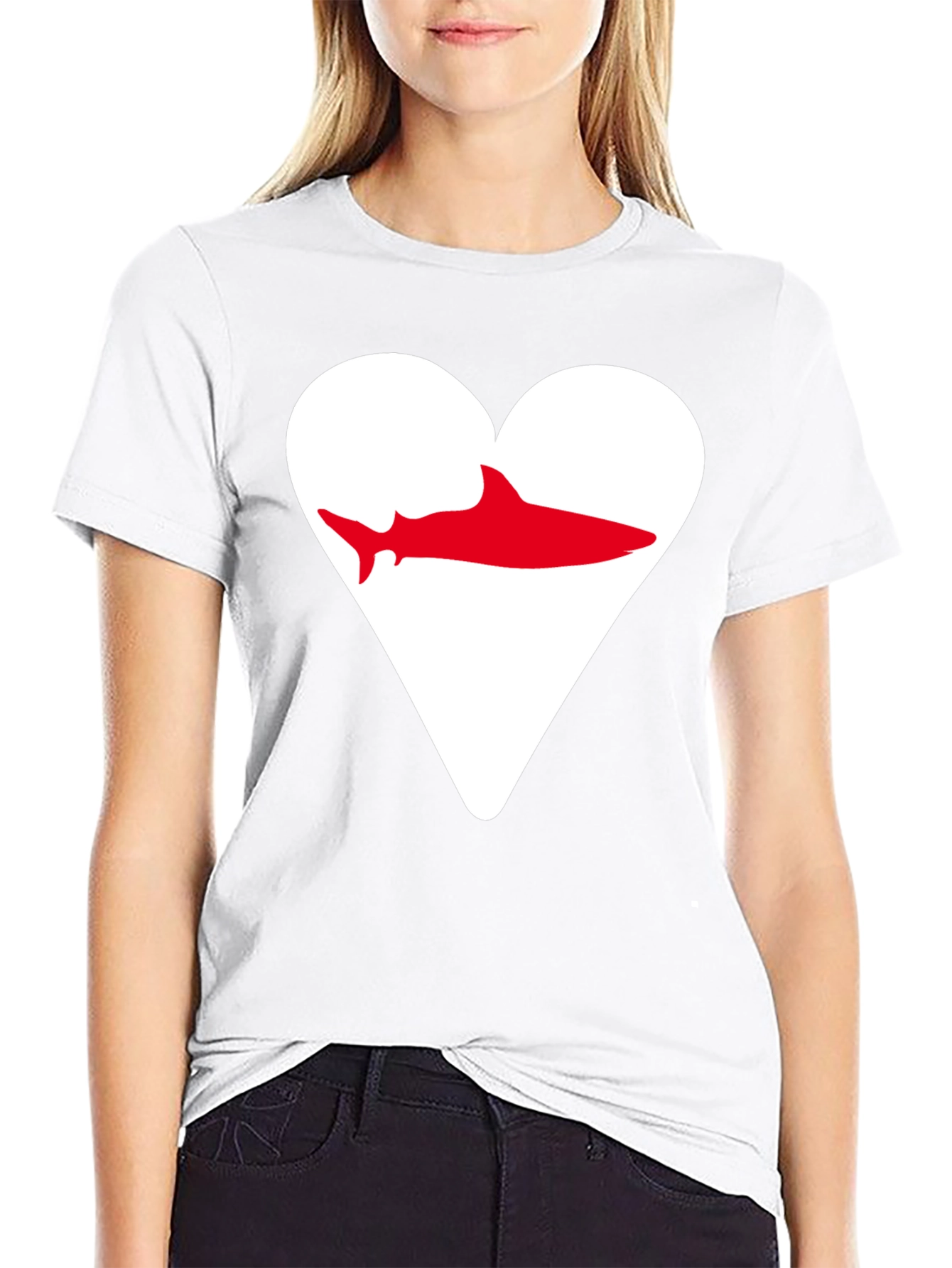 Shark Heart Graphic Tee - Black Cotton T-Shirt