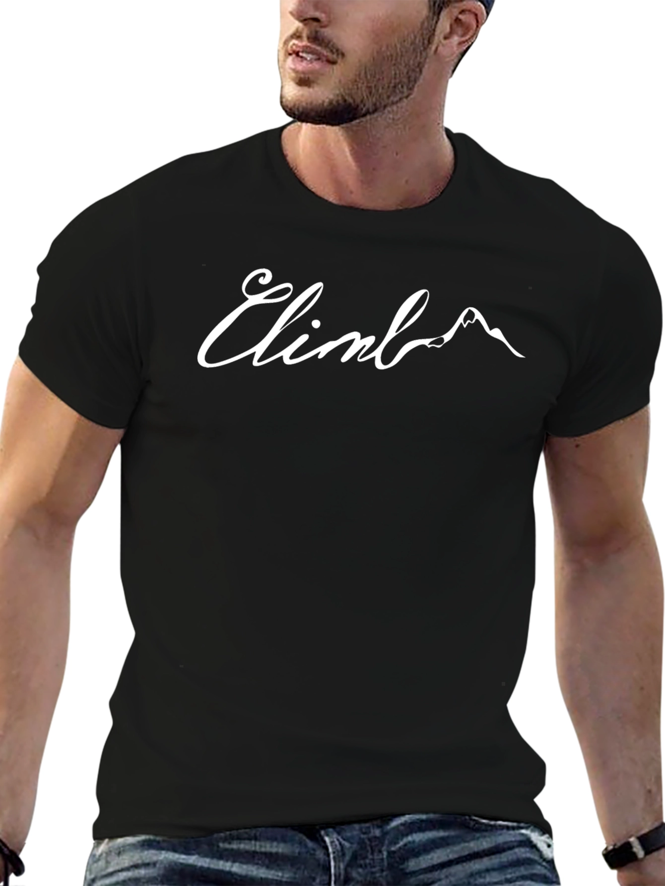 Climb Mountain Graphic Tee - Black Cotton T-Shirt