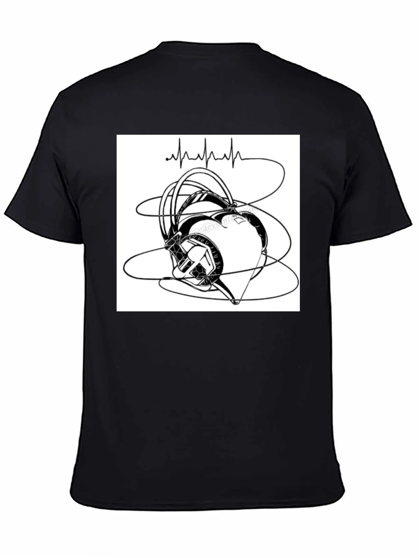 Heartbeat Headphones Graphic T-Shirt - Black