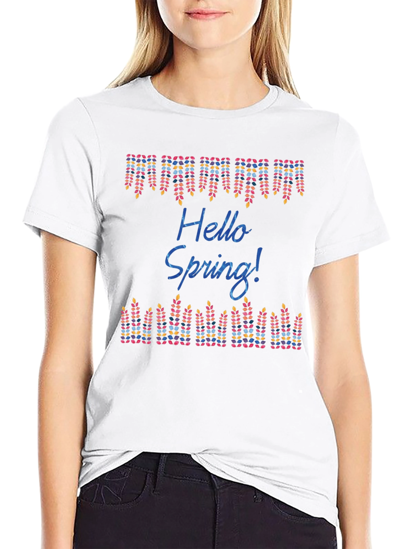 Hello Spring! Graphic Print Black T-Shirt