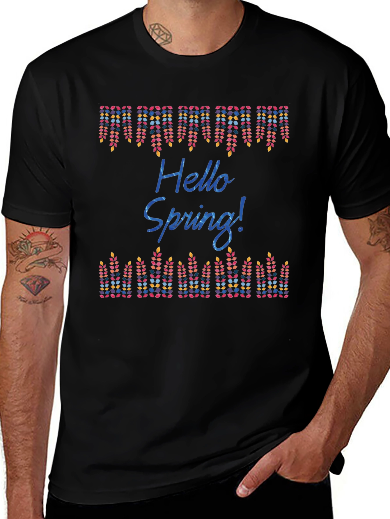 Hello Spring! Graphic Print Black T-Shirt