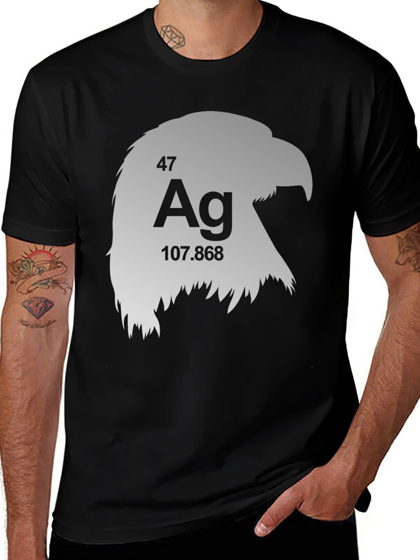 Silver Eagle Periodic Table Mens Black T-Shirt