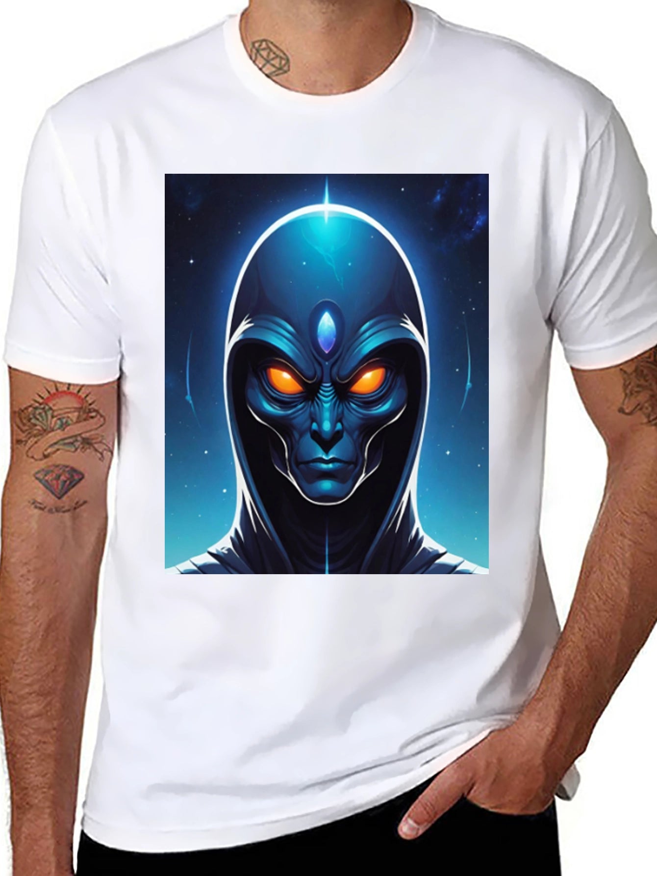Alien Head Graphic Tee - Cosmic Design Black T-Shirt