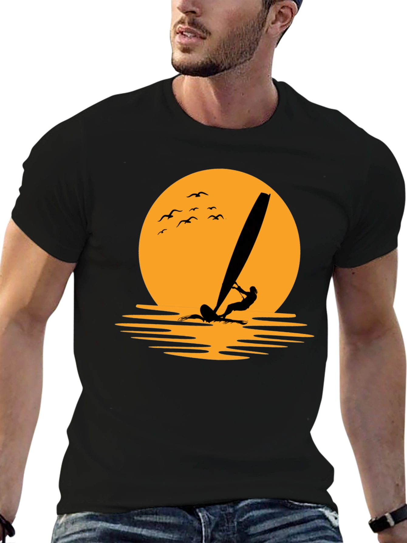 Sunset Windsurfer Graphic Tee - Black