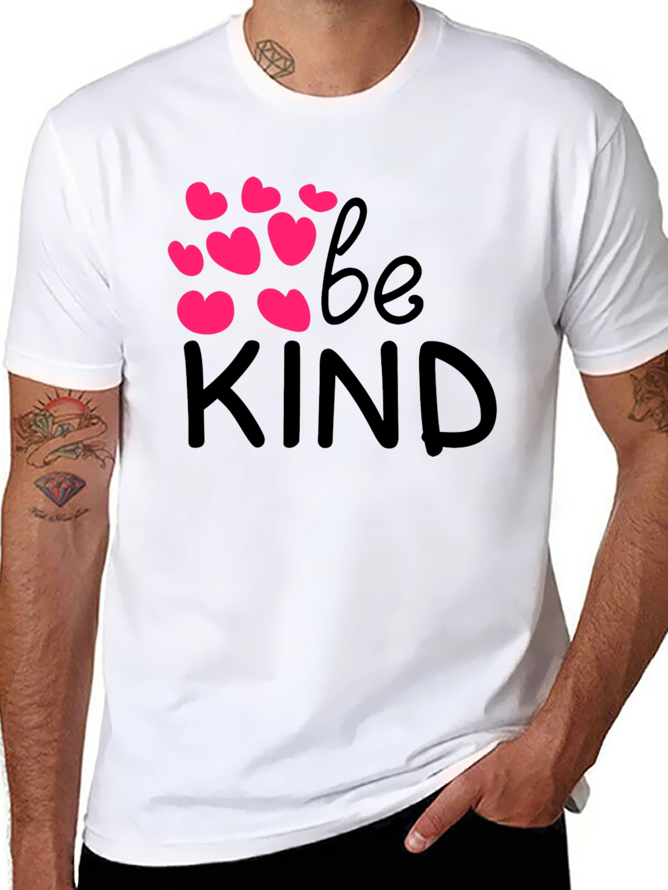 Be Kind Black T-Shirt with Pink Hearts