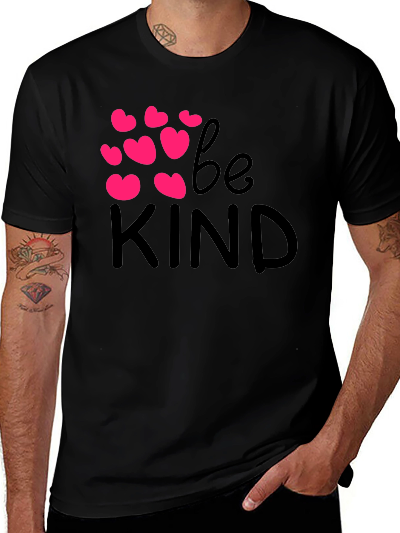 Be Kind Black T-Shirt with Pink Hearts