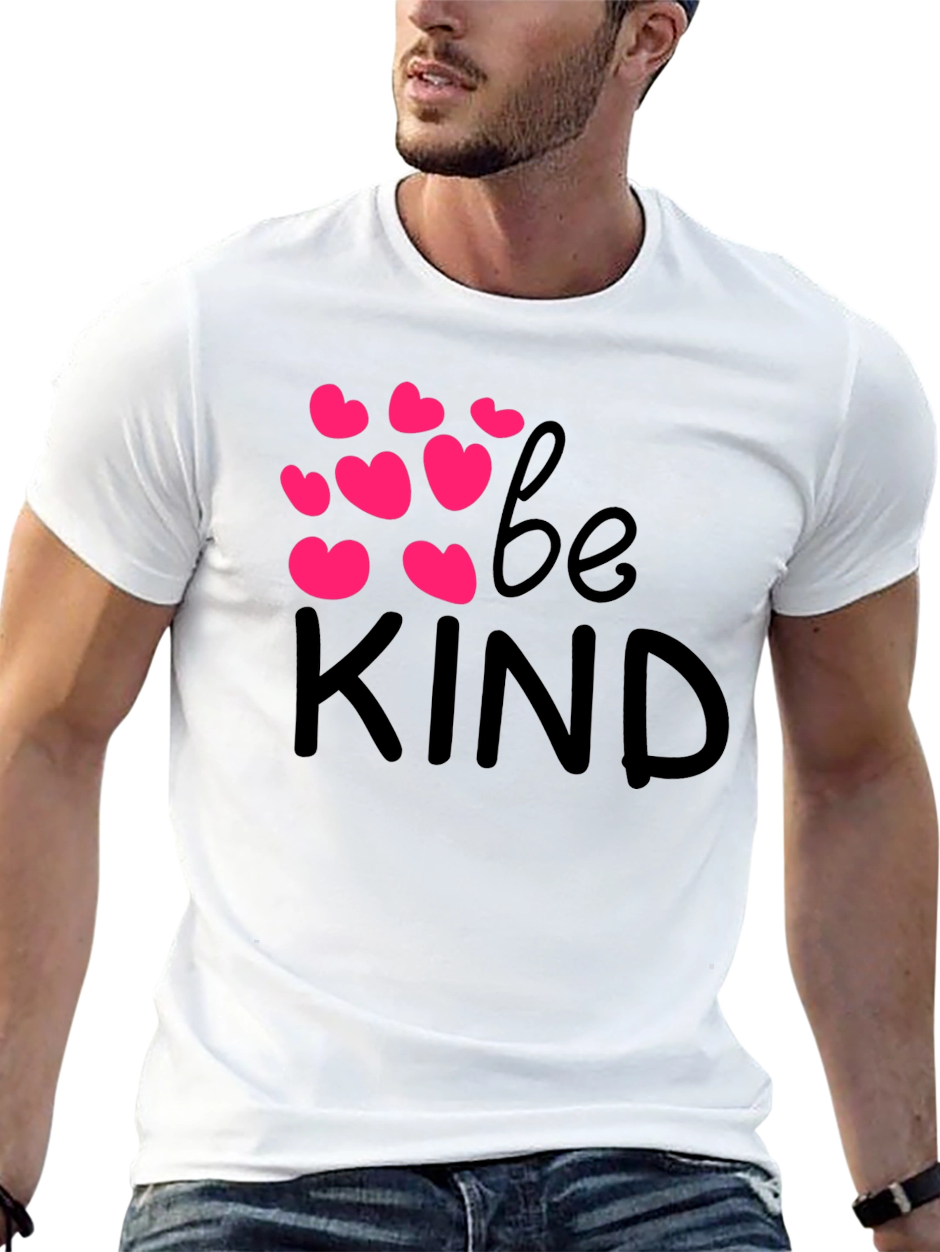 Be Kind Black T-Shirt with Pink Hearts