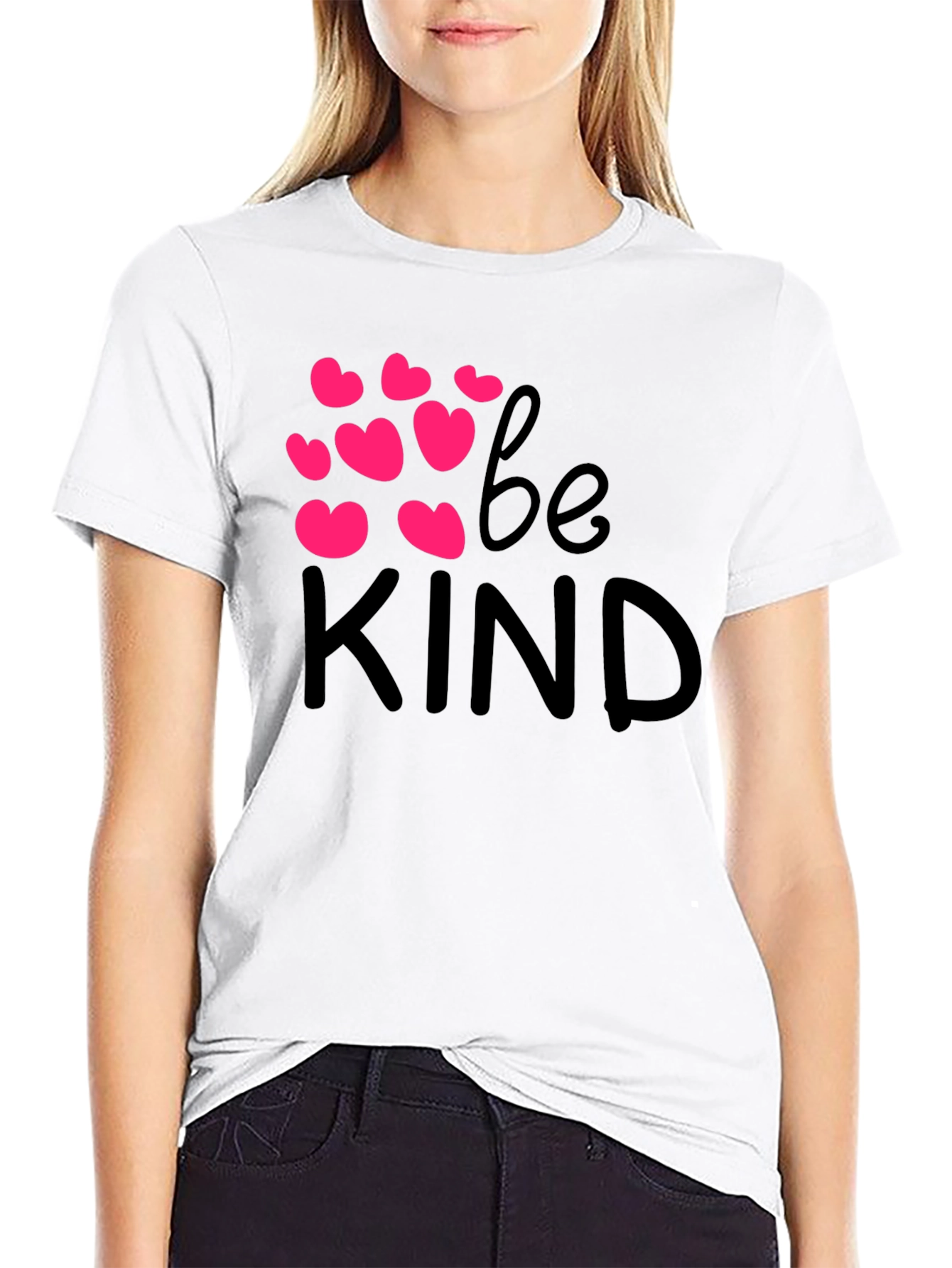 Be Kind Black T-Shirt with Pink Hearts