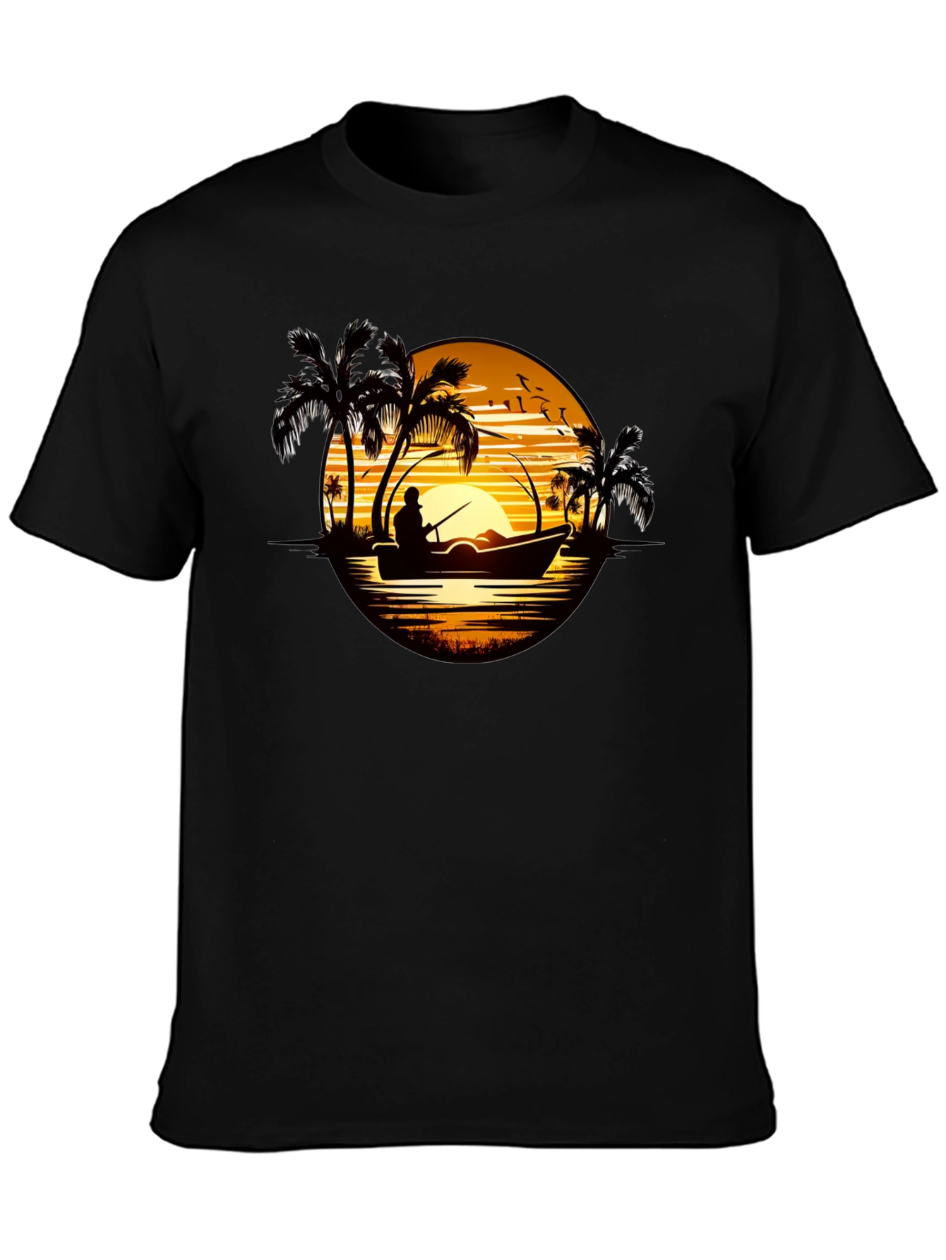 Sunset Fishing T-Shirt: Tropical Fisherman Design