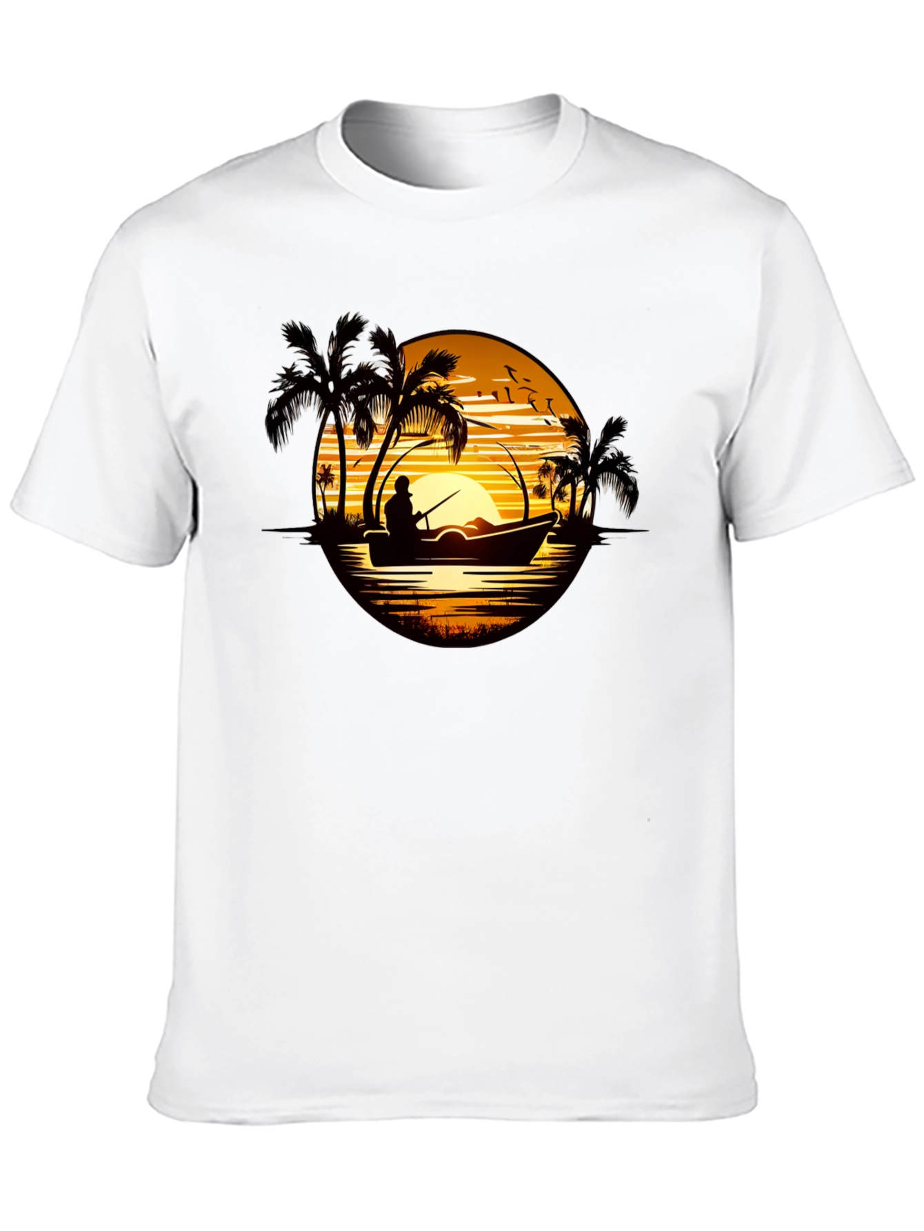 Sunset Fishing T-Shirt: Tropical Fisherman Design