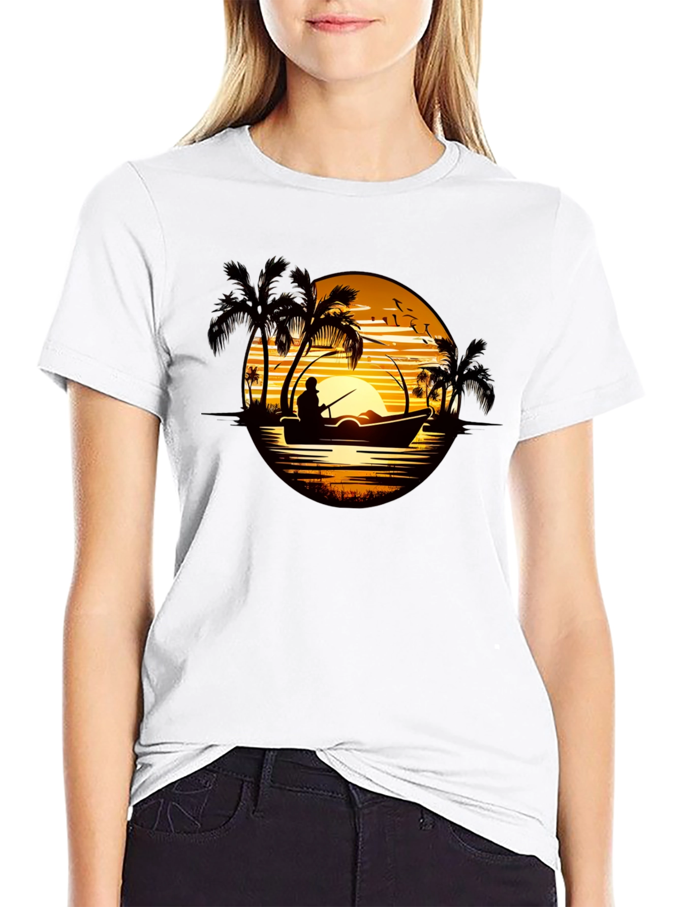 Sunset Fishing T-Shirt: Tropical Fisherman Design