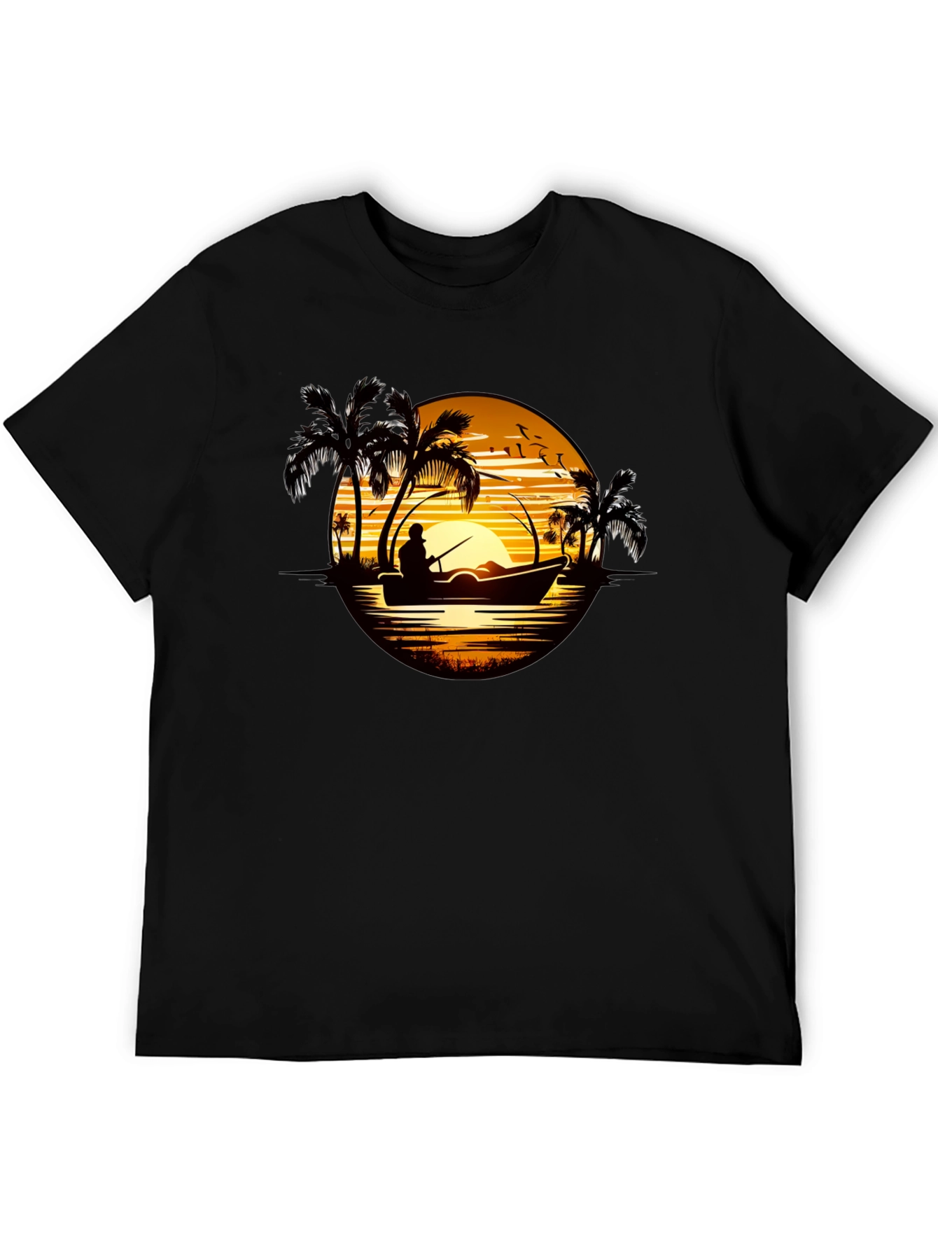 Sunset Fishing T-Shirt: Tropical Fisherman Design