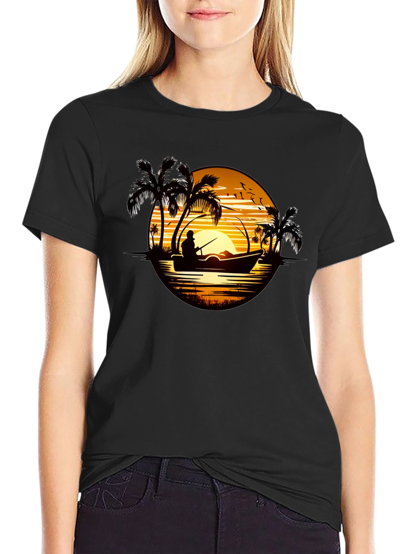 Sunset Fishing T-Shirt: Tropical Fisherman Design