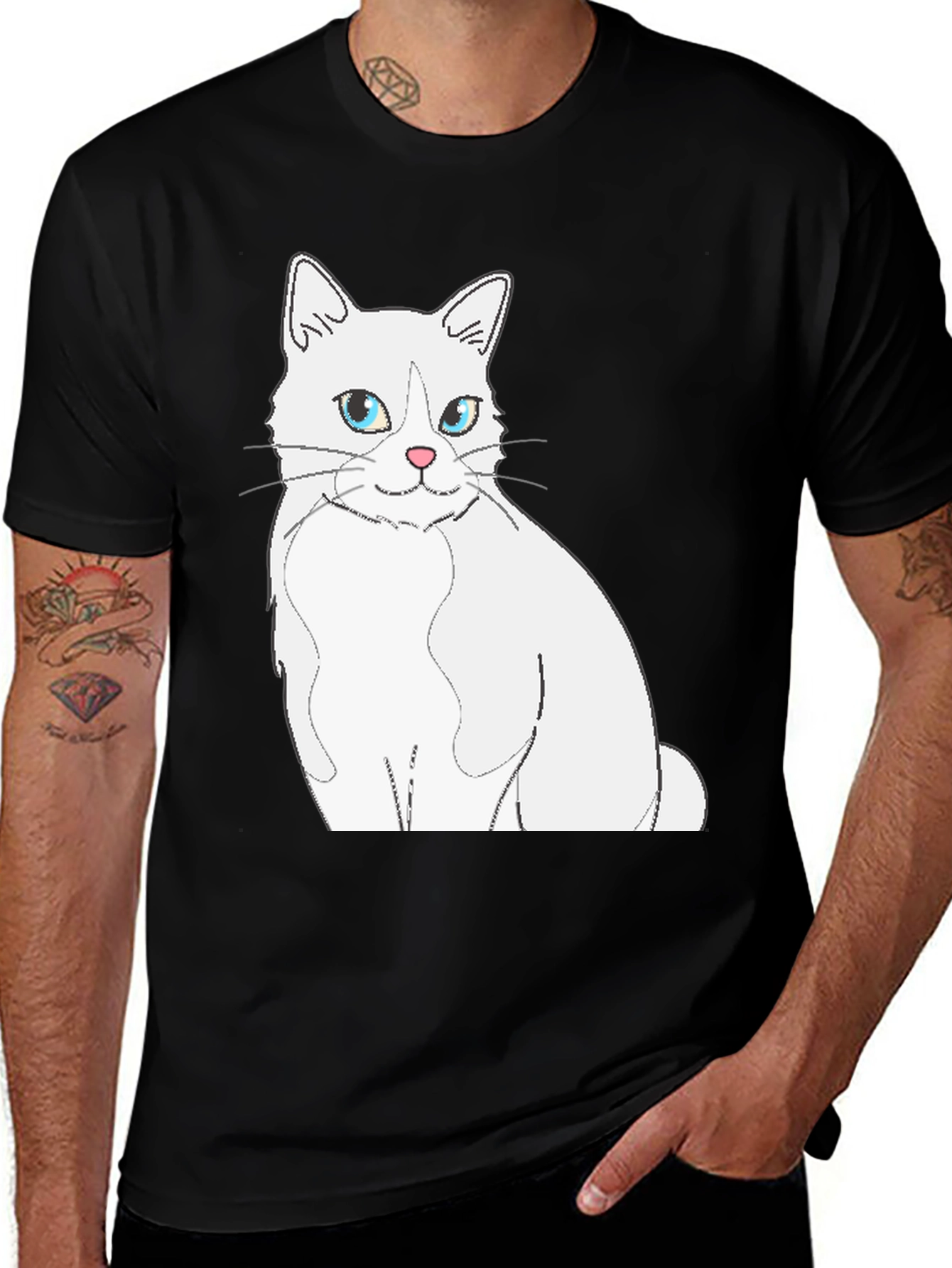 Cat Graphic Black T-Shirt for Men