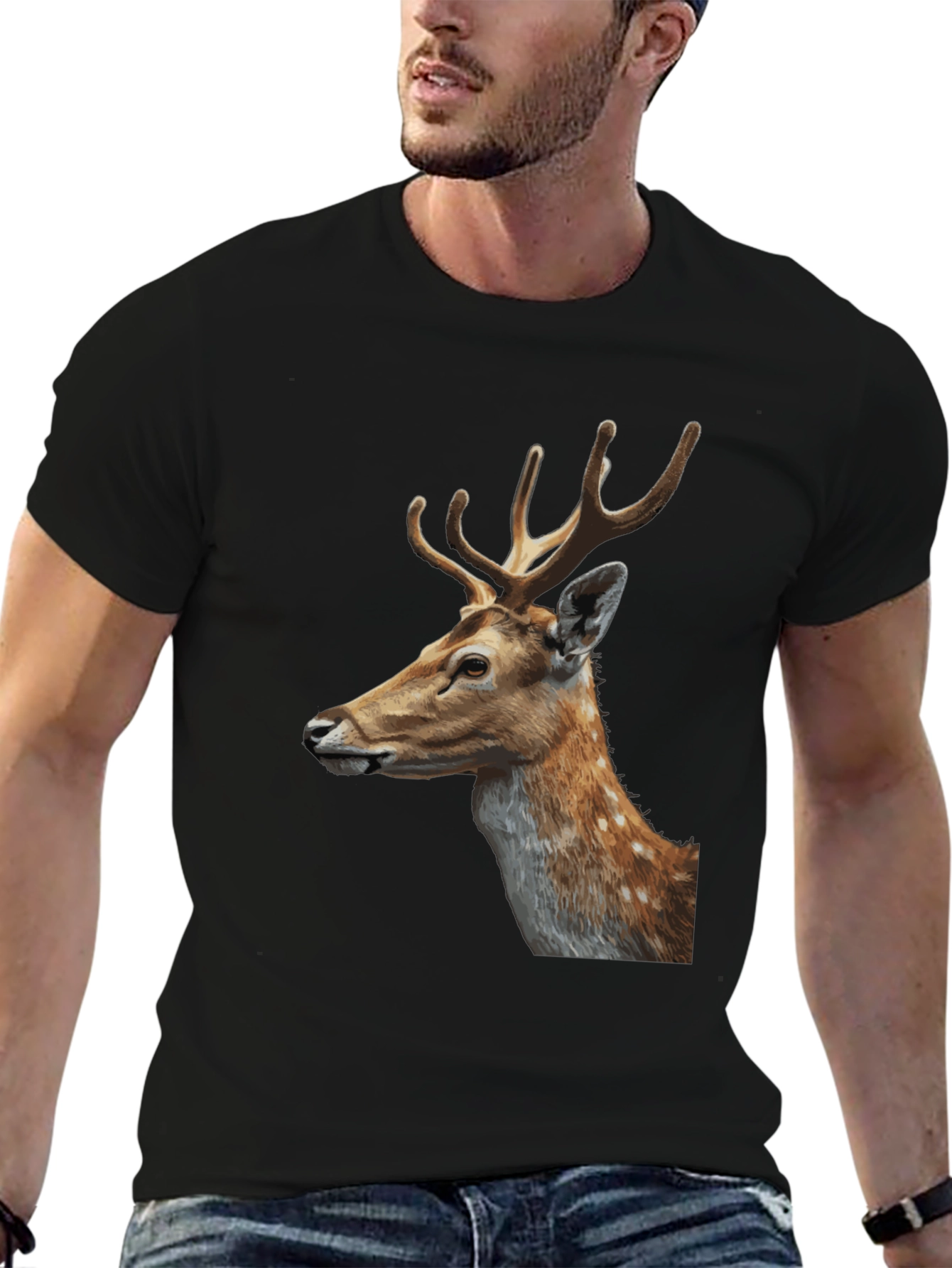 Deer Graphic Tee - Stylish Mens Black T-Shirt