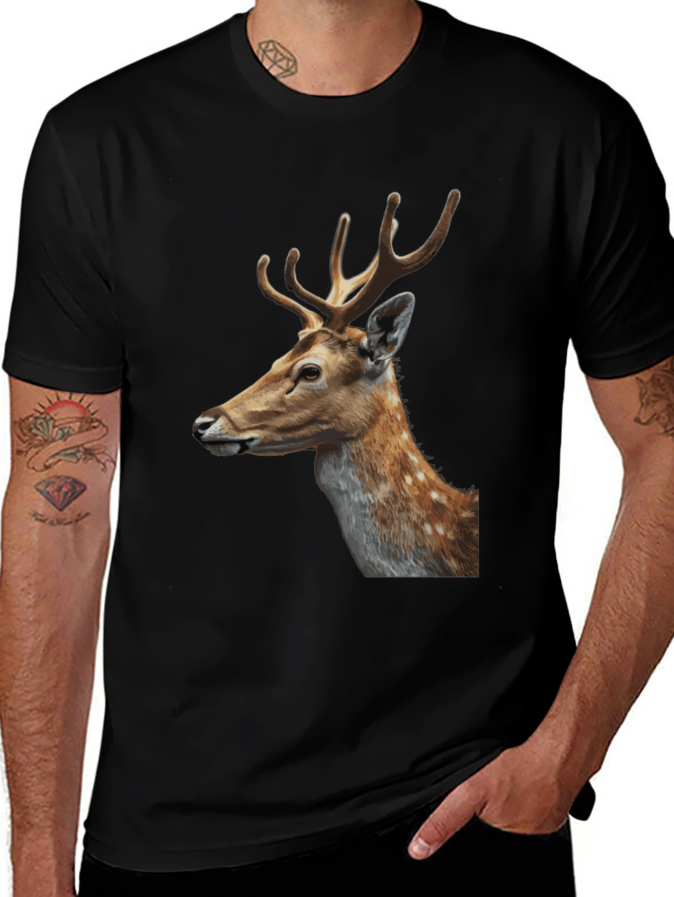 Deer Graphic Tee - Stylish Mens Black T-Shirt