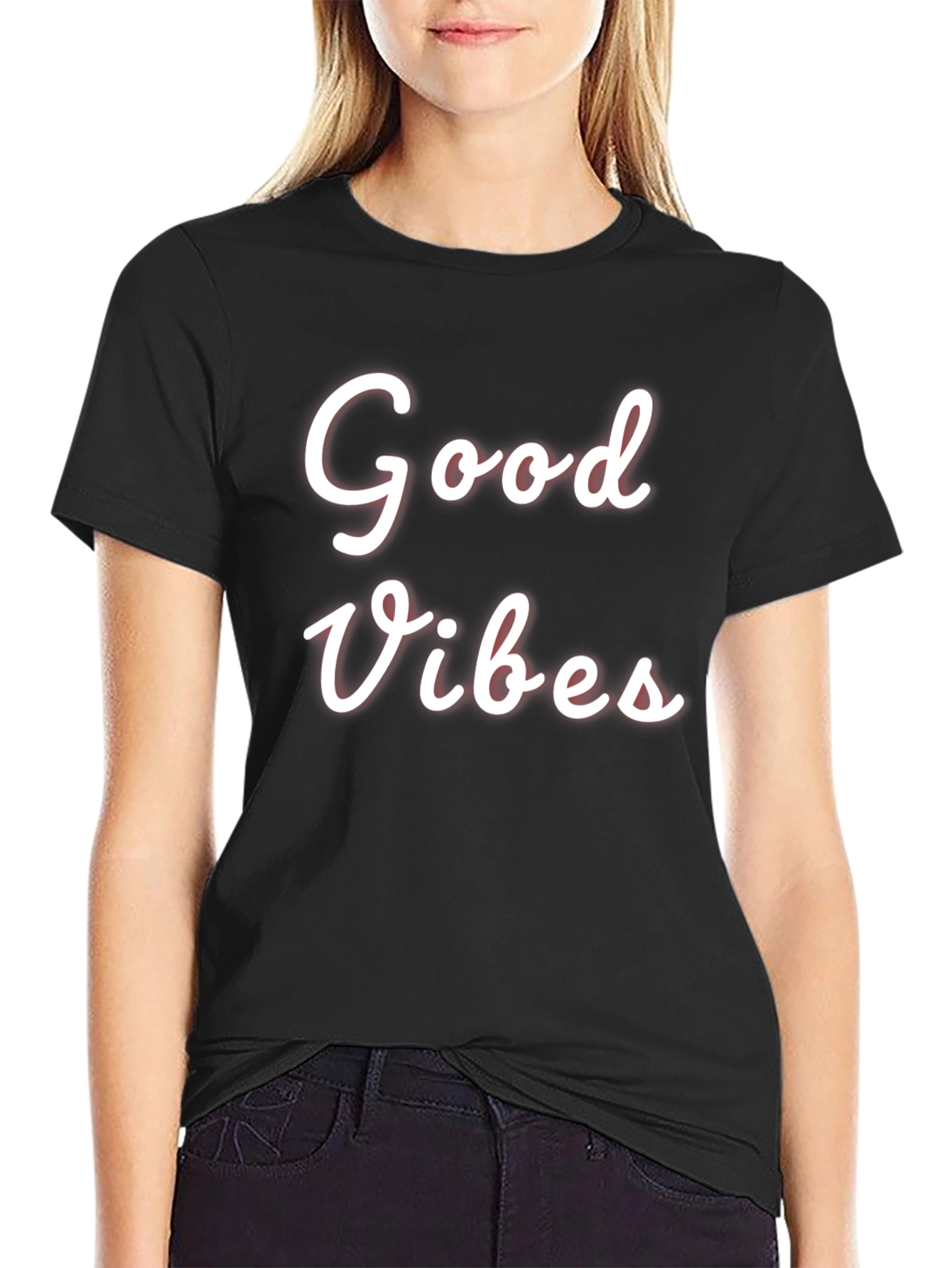 Good Vibes Black Graphic Tee Casual Wear