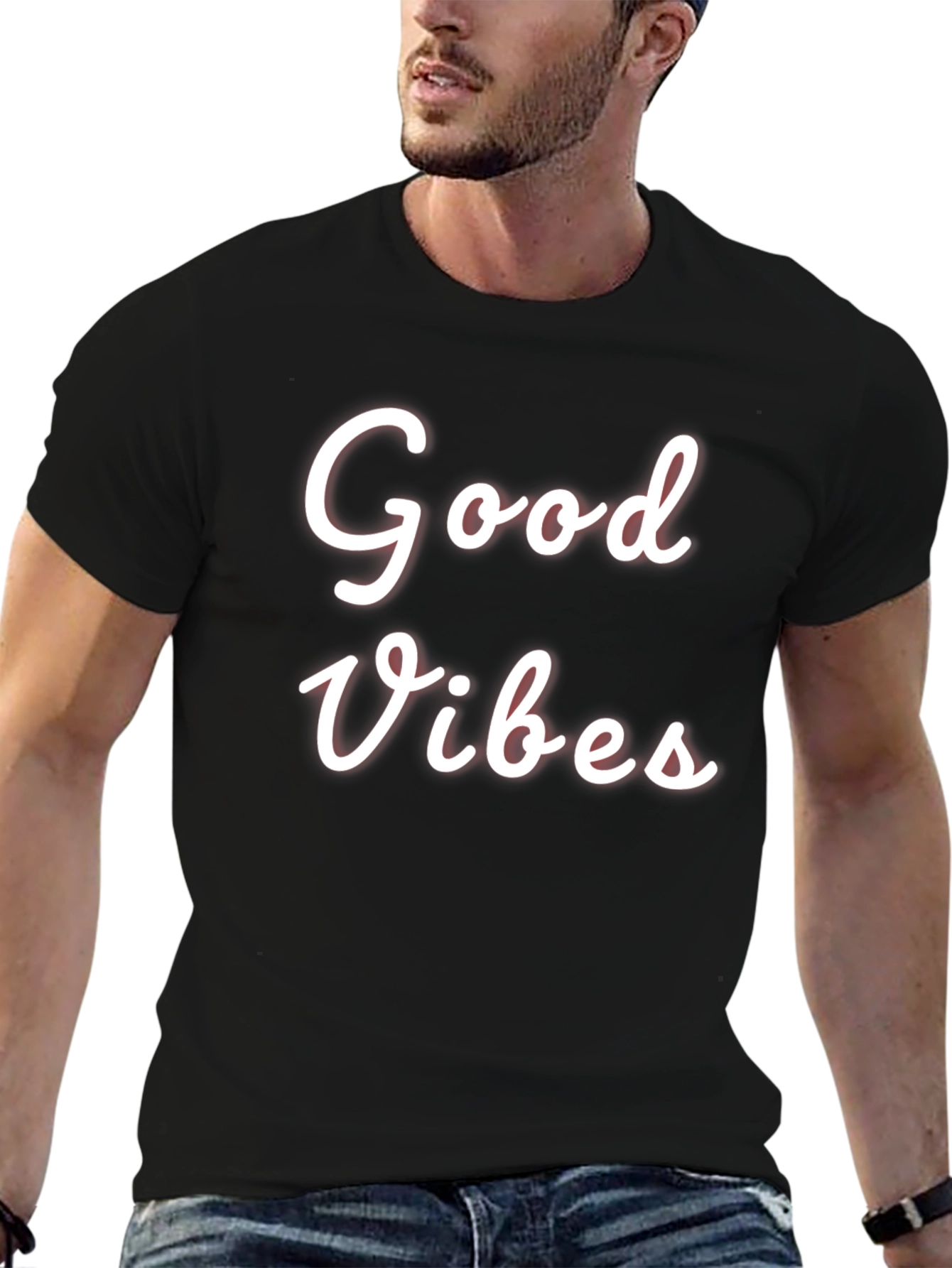 Good Vibes Black Graphic Tee Casual Wear