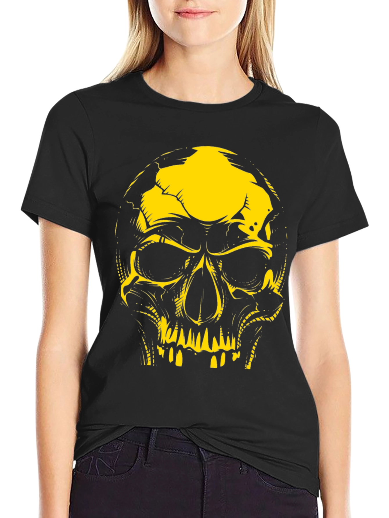 Edgy Skull Graphic Tee - Black