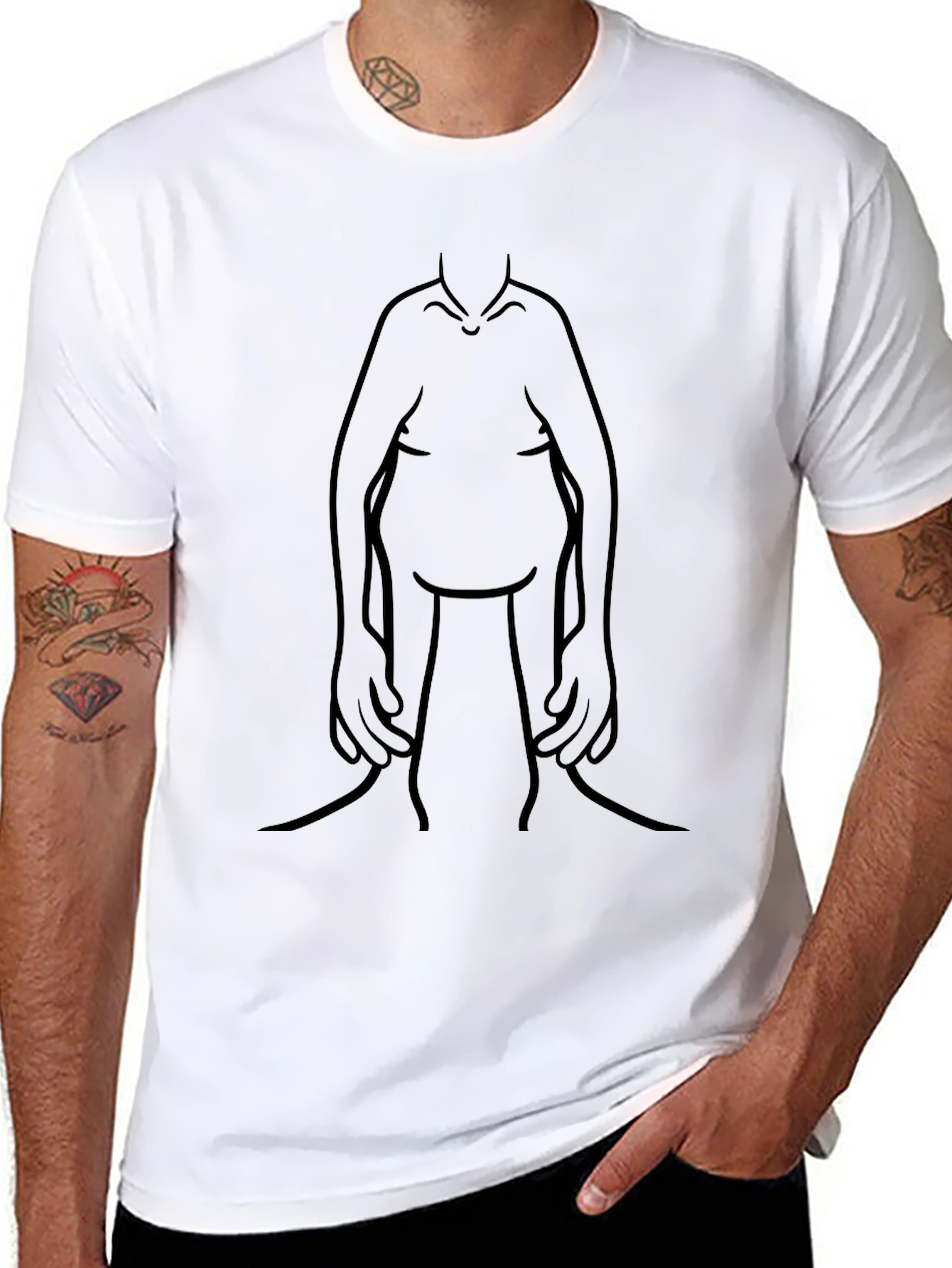 Mens Black Graphic Tee - Funny Body Outline
