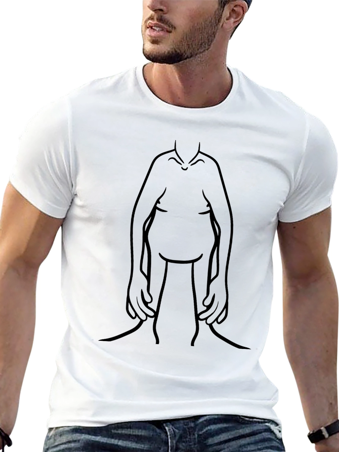 Mens Black Graphic Tee - Funny Body Outline