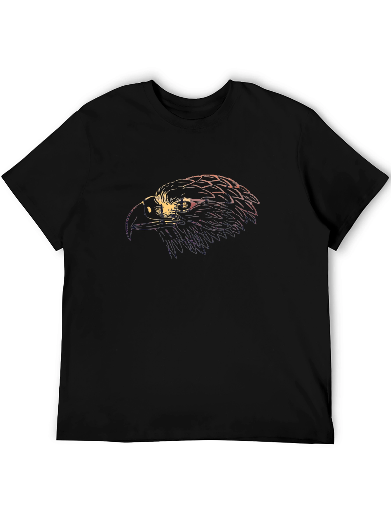 Mens Black T-Shirt with Eagle Head Graphic Print