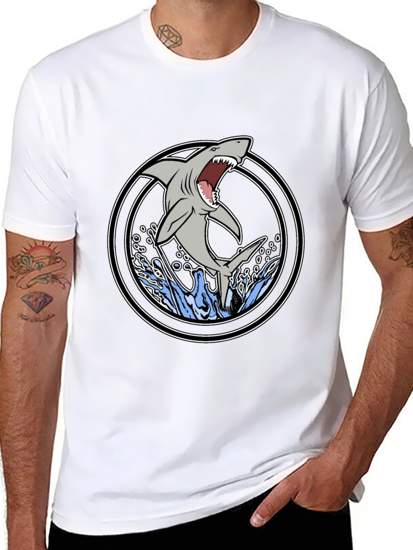 Shark Attack Graphic Tee - Black Cotton