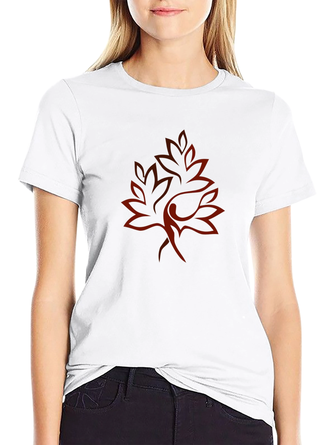 Leaf Print Black Crew Neck Tee