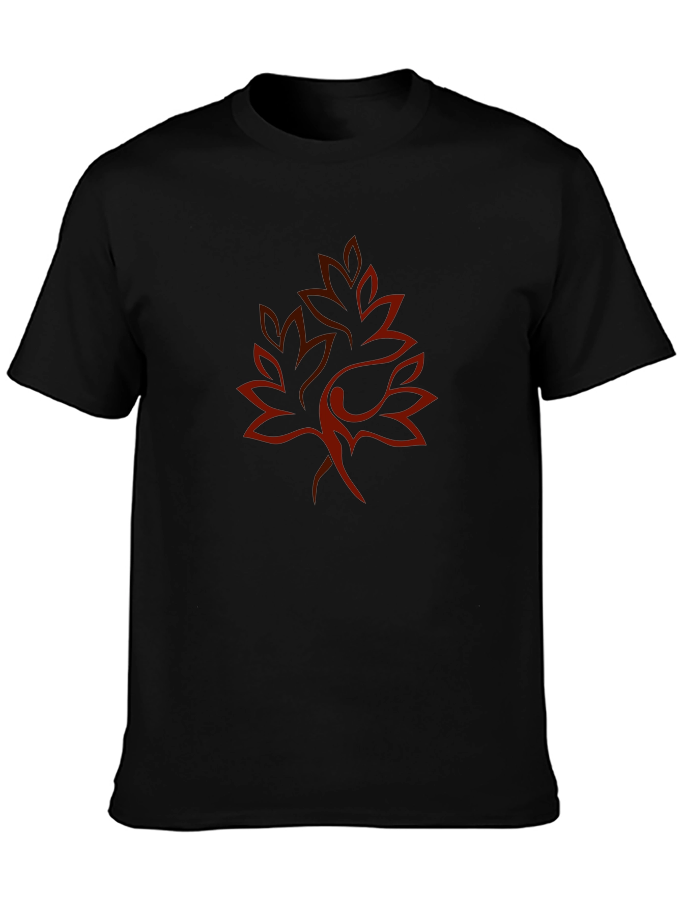 Leaf Print Black Crew Neck Tee
