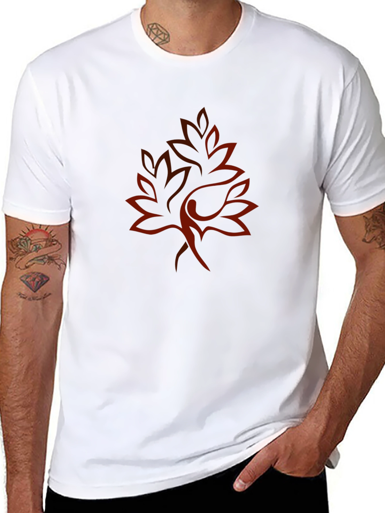 Leaf Print Black Crew Neck Tee