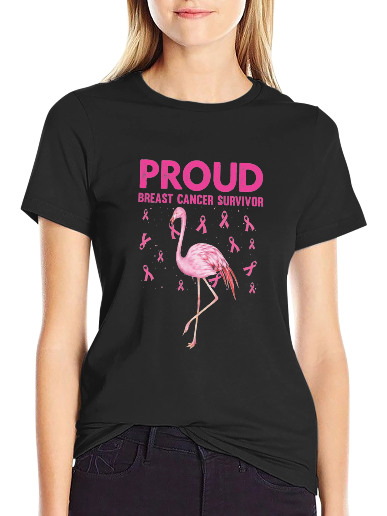 Proud Breast Cancer Survivor Flamingo T-Shirt