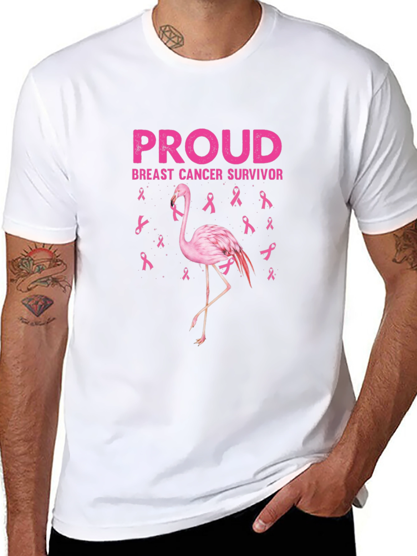 Proud Breast Cancer Survivor Flamingo T-Shirt