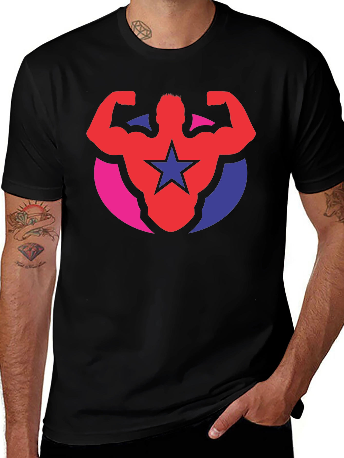 Muscle Star Graphic Tee - Black