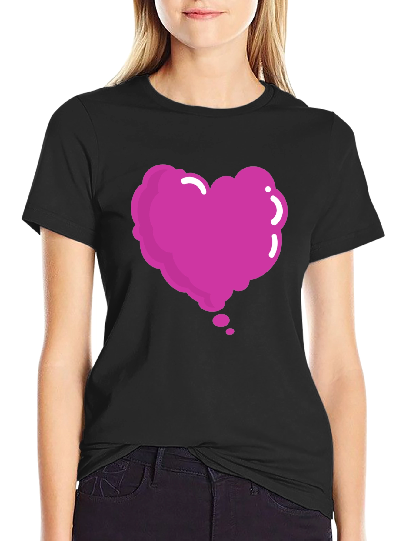 Heart Bubble Graphic Tee - Black Cotton Blend