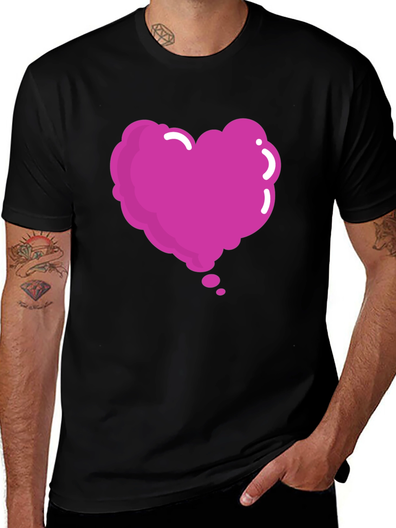 Heart Bubble Graphic Tee - Black Cotton Blend