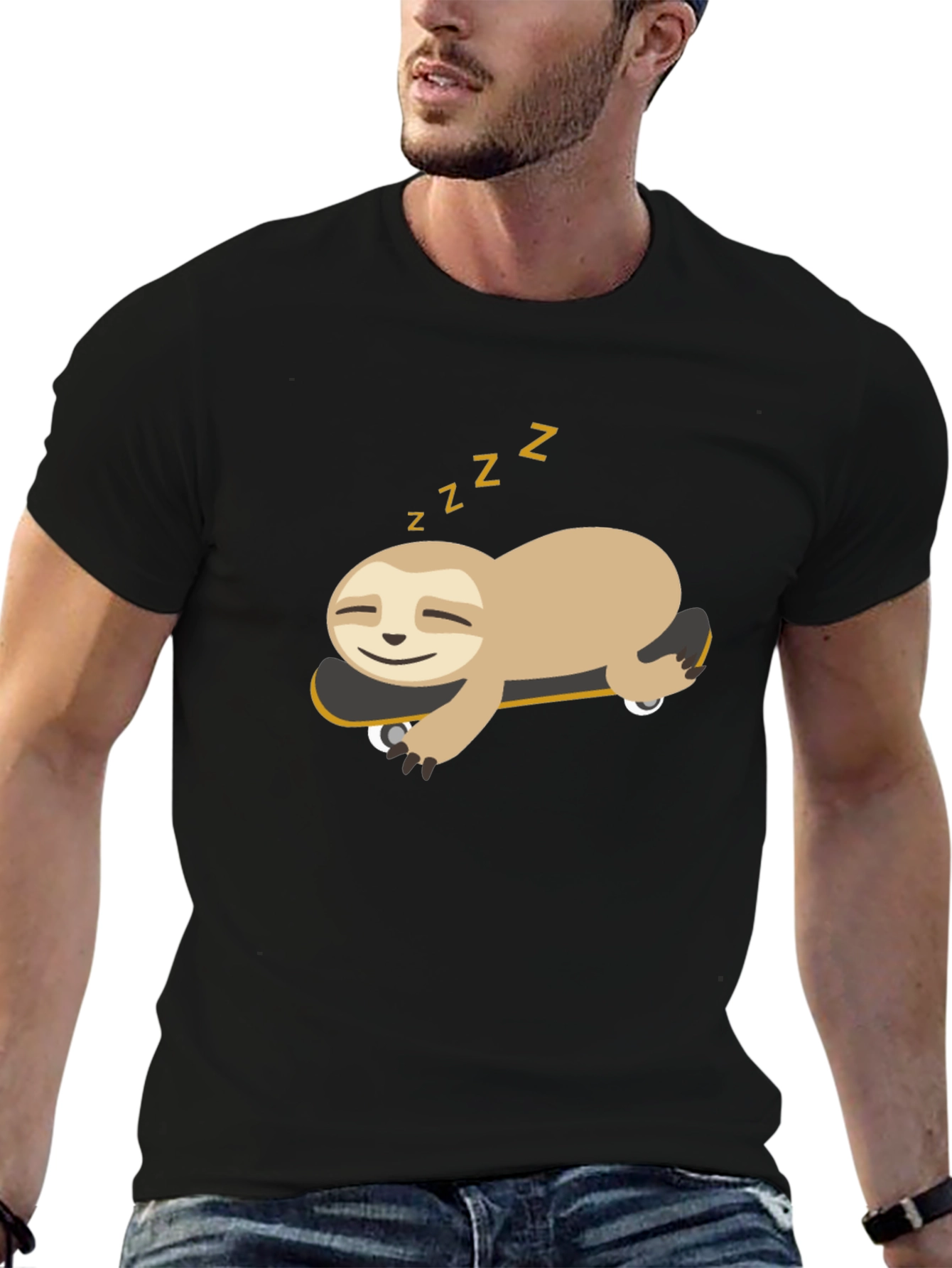 Sloth on Skateboard Graphic Tee - Relaxed Fit