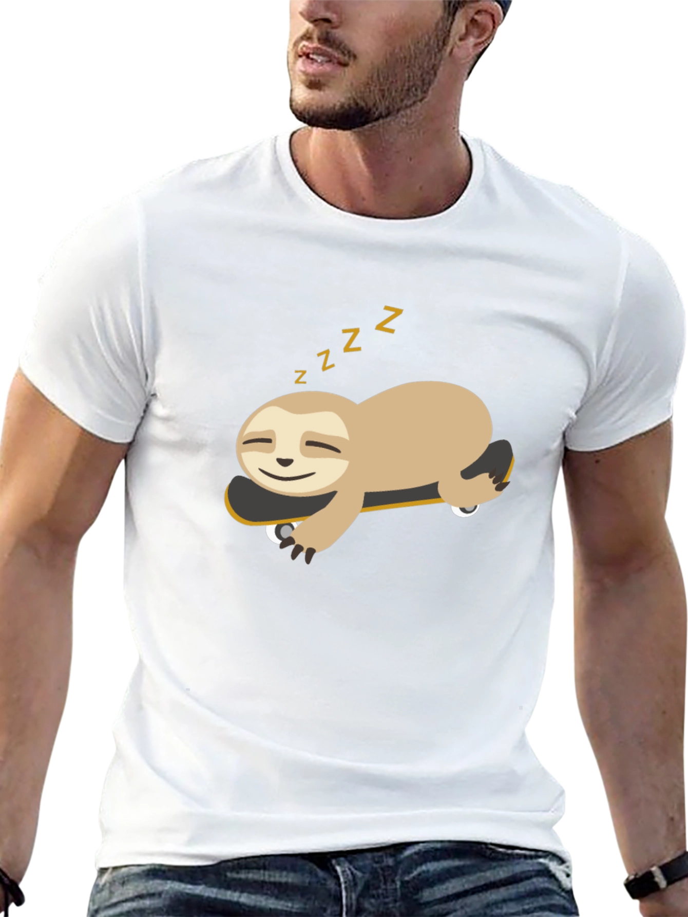 Sloth on Skateboard Graphic Tee - Relaxed Fit