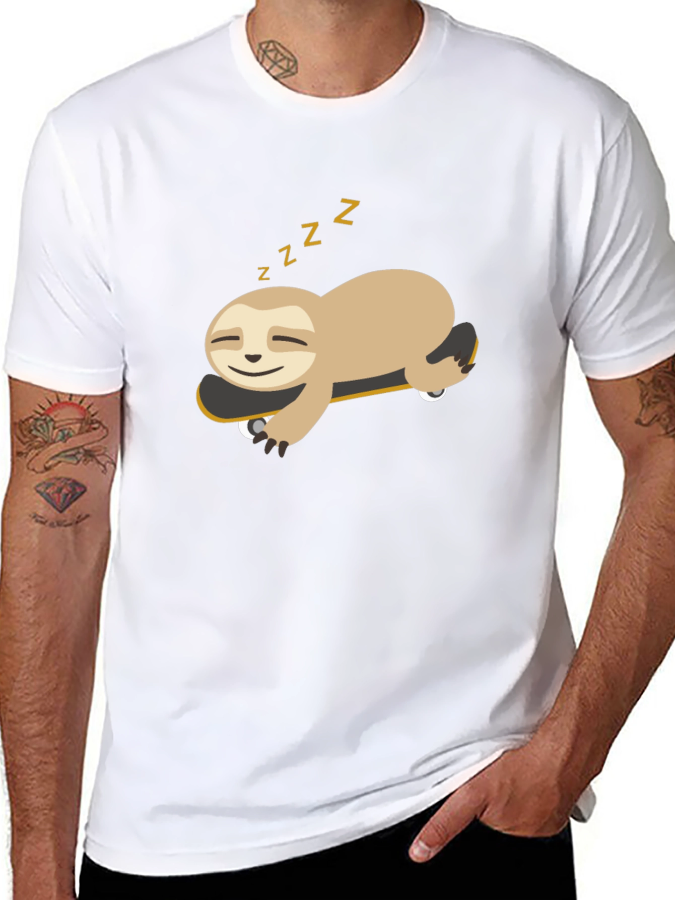 Sloth on Skateboard Graphic Tee - Relaxed Fit